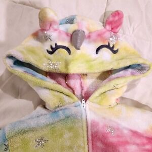 Saint Eve Kids Pajamas Hooded One Piece Unicorn Rainbow Tie Dye Girls Size S 7/8